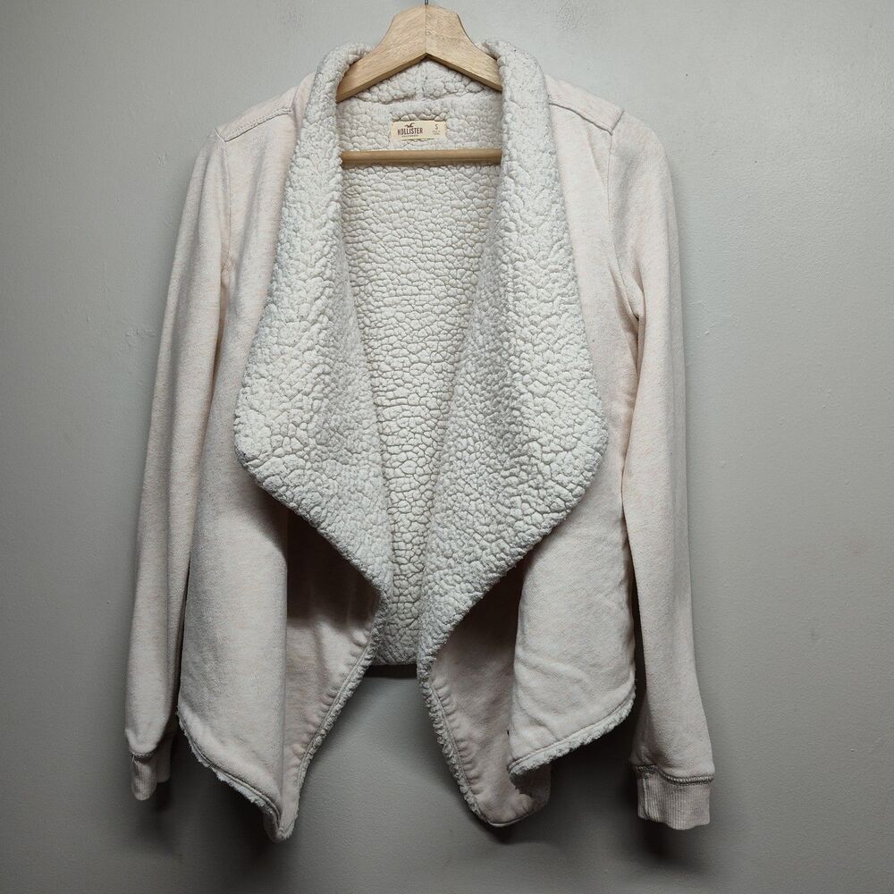 Hollister Cardigan Sweater Women Size S Pink Teddy Fleece Open Casual Cozy